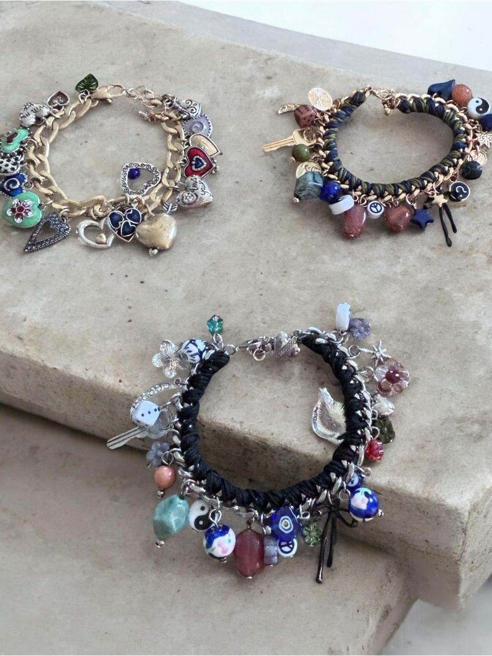 Boho Multi-Charm Braided Bracelet - Black